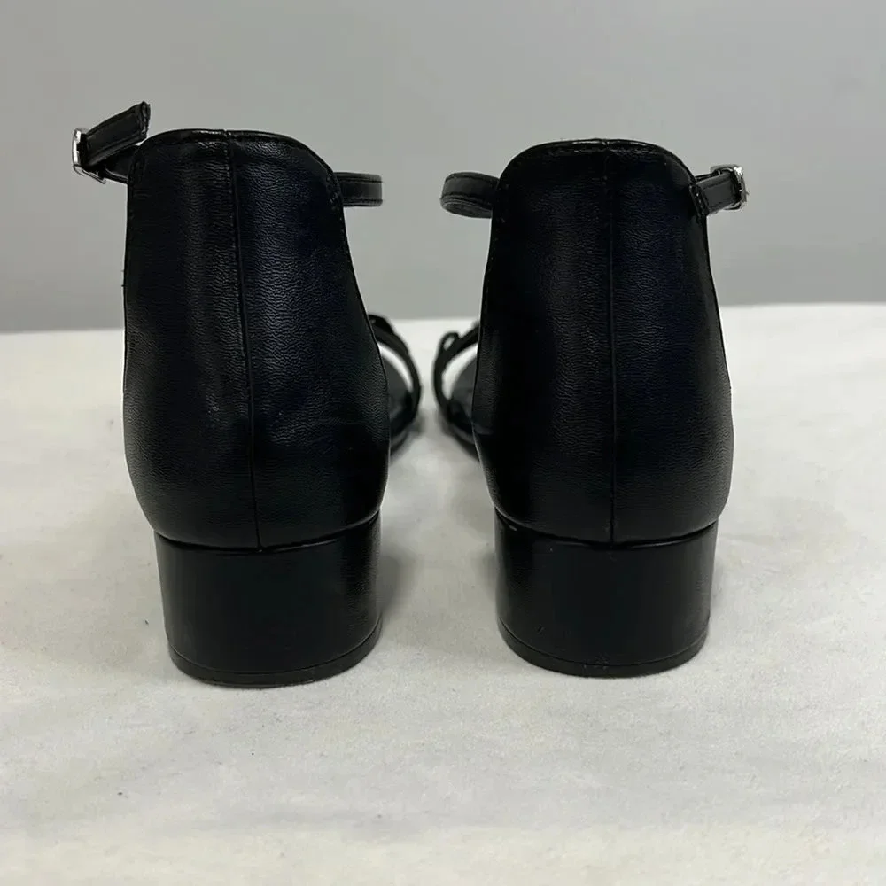 Steve Madden || Black Faux Leather Flats  Dressy Ankle Strap Shoes Girls size 5